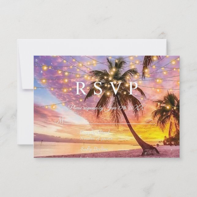 Moderner Sonnenuntergang und Sommerhochzeit RSVP Karte (Vorderseite)