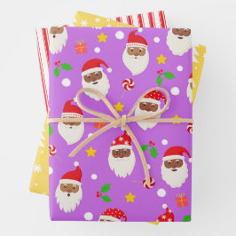 Moderner Spaß Weihnachten Weihnachten Muster Lila Geschenkpapier Set