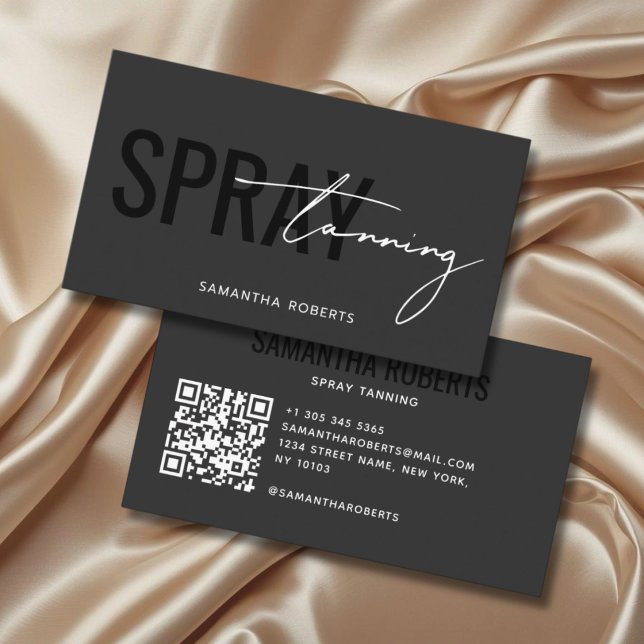 Moderner Spray-Tan-QR-Code grau-schwarz Visitenkarte (Von Creator hochgeladen)