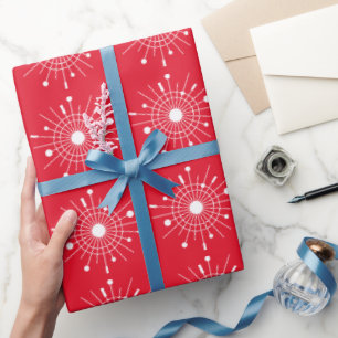 Moderner Sputnik-Schneeflocke Weihnachten Rot des Geschenkpapier