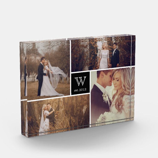 Moderner Square Wedding Monogram Foto Collage Bloc (Links)