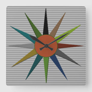 Moderner Star Mitte des Jahrhunderts Quadratische Wanduhr