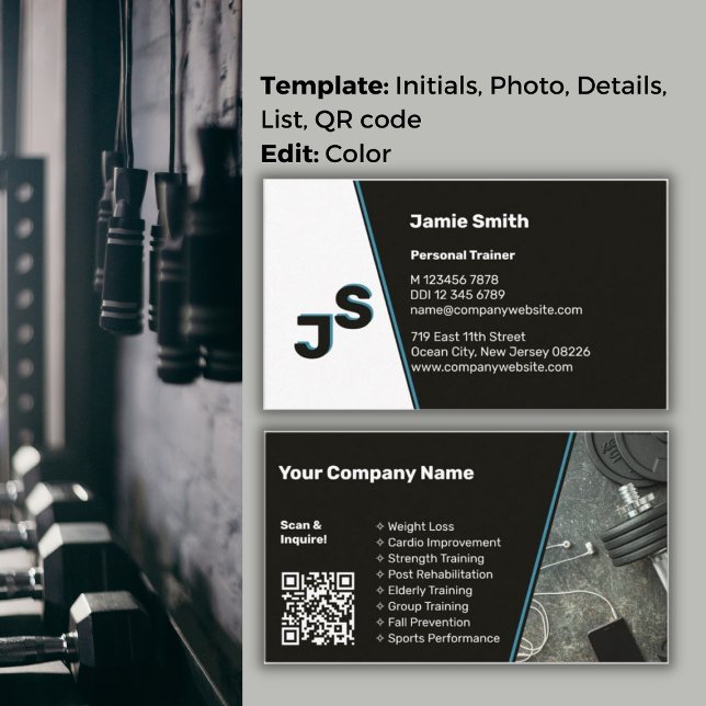 Moderner Steel Blue Accent Sleek Personal Trainer Visitenkarte (Modern Steel Blue Accent Sleek Personal Trainer Business Card)
