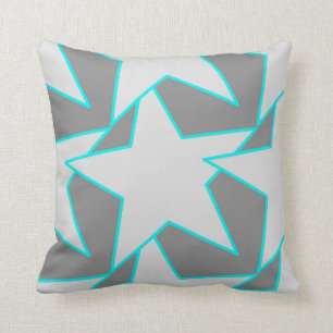 Moderner Stern geometrisch - Grau und Türkis Kissen