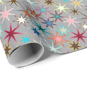 Moderner Sternexplosion-Druck, Juwel-Farben auf Geschenkpapier