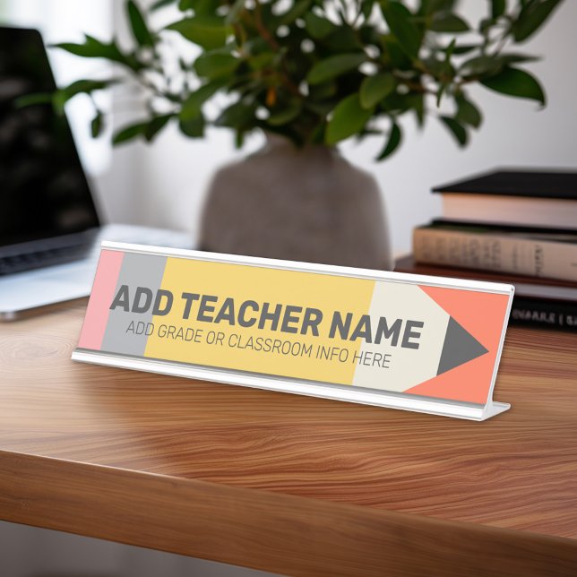 Moderner Stift mit Lehrer und Klasseninformationen Schreibtischnamensplakette (Teacher Desk Name Plate - Great Teacher Appreciation Gift or Classroom Decor)