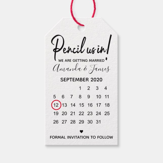 Moderner Stift uns im Kalender Save the Date Geschenkanhänger (Vorderseite)