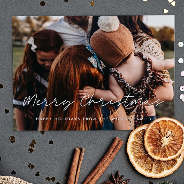 Moderner Stil Frohe Weihnachtsfamilie Foto Feiertagskarte (Modern Style Merry Christmas family photo Holiday Card)