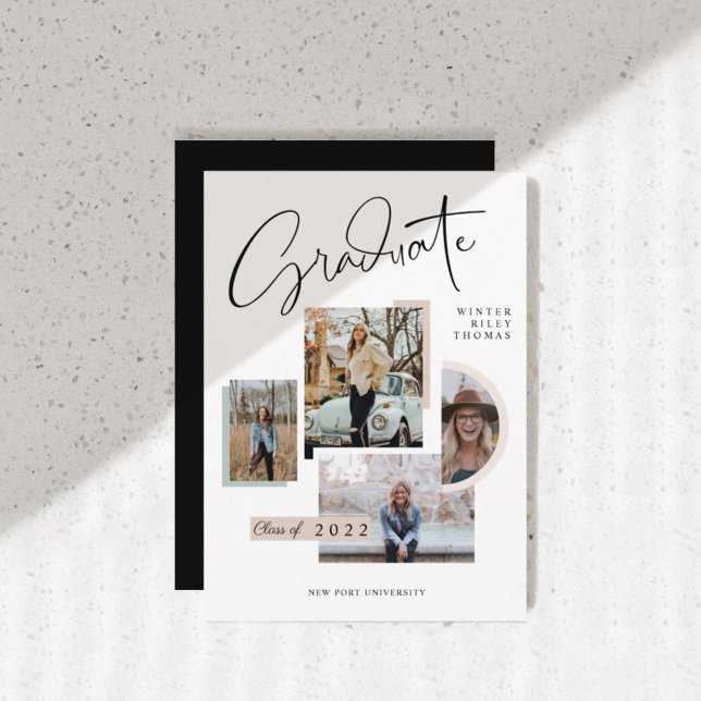 Moderner, stilvoller Abschluss Four Photo Collage  Einladung (Von Creator hochgeladen)