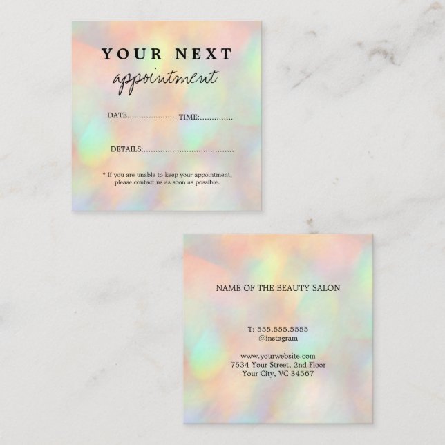 Moderner, stilvoller Holographic Beauty Salon Terminkarte (Vorne/Hinten)
