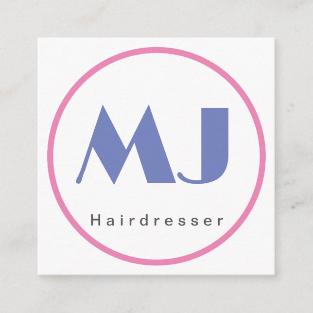Moderner, stilvoller Monogram Blue White Friseur Begleitkarte (Vorderseite)