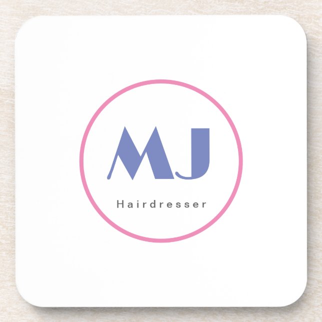 Moderner, stilvoller Monogram Blue White Friseur Getränkeuntersetzer (Vorderseite)