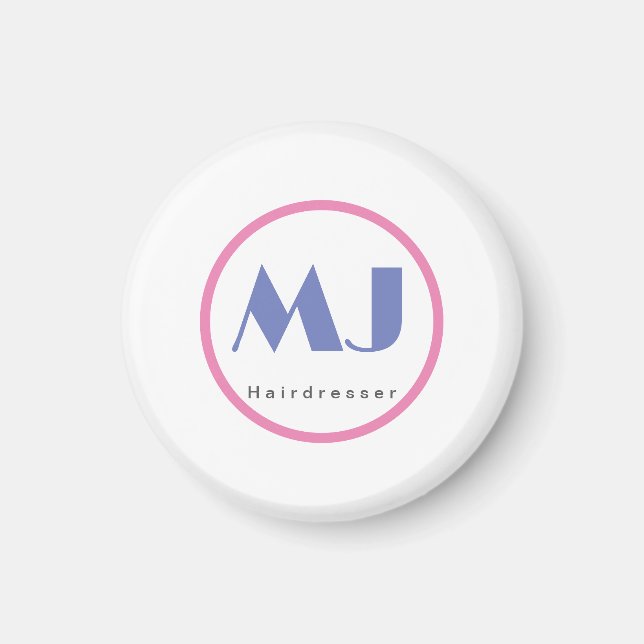 Moderner, stilvoller Monogram Blue White Friseur Magnet (Vorne)