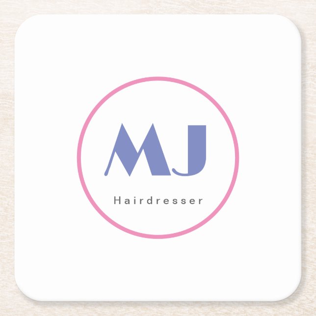 Moderner, stilvoller Monogram Blue White Friseur Rechteckiger Pappuntersetzer (Vorderseite)