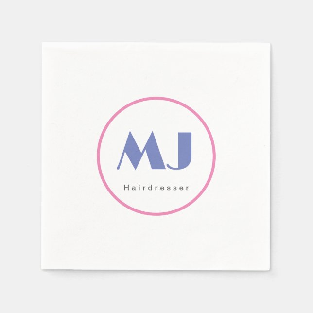 Moderner, stilvoller Monogram Blue White Friseur Serviette (Vorderseite)