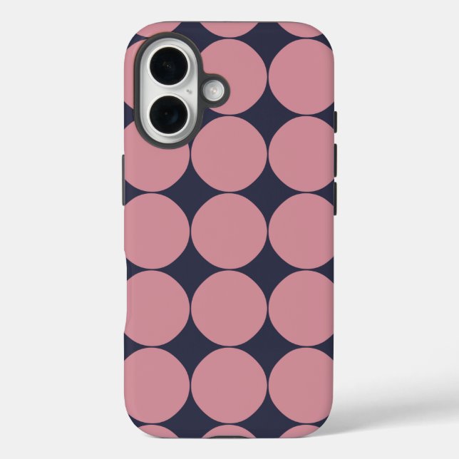 Moderner, stilvoller Pink Polka Dot iPhone 16 Hülle (Rückseite)
