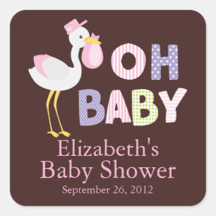 Moderner Storch-Baby-Babyparty-Aufkleber Quadratischer Aufkleber