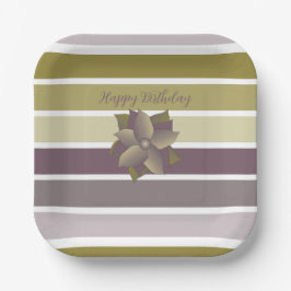 Moderner Streifen in Pflaumenmauve und Gold Pappteller