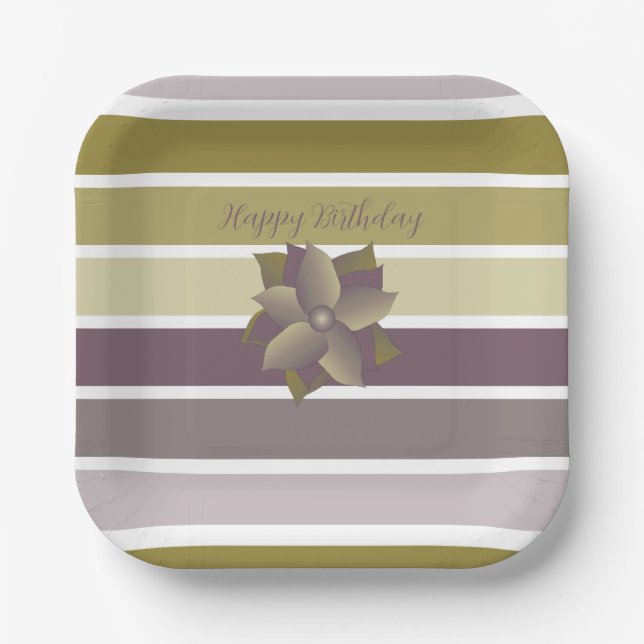 Moderner Streifen in Pflaumenmauve und Gold Pappteller (Vorderseite)