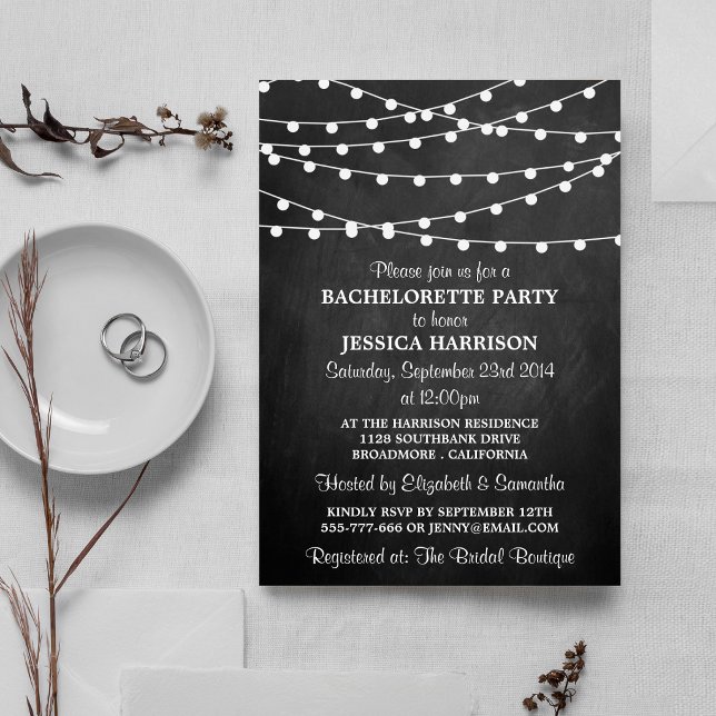 Moderner String Lights Chalkboard Junggeselinnen-A Einladung (Von Creator hochgeladen)