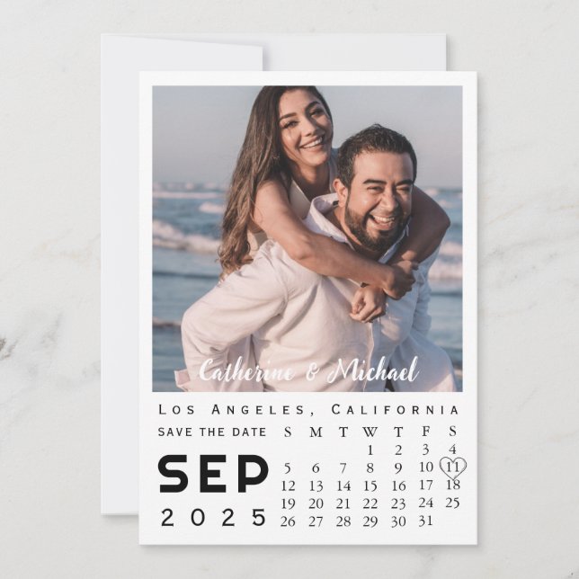 Moderner, stylischer Foto Date Calendar Save The Date (Vorderseite)