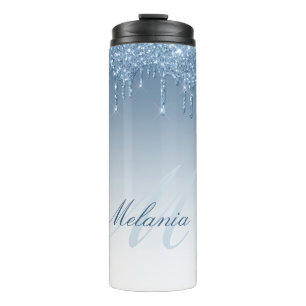 Moderner, stylischer monogramm blauer Glitzer Thermosbecher