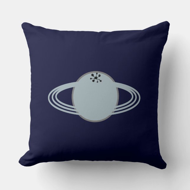 Moderner, stylischer Saturn auf Navy Blue Kissen (Vorderseite)