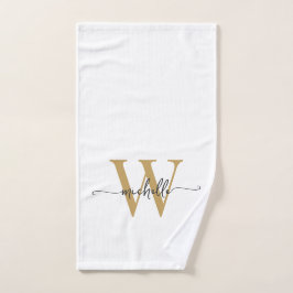 Moderner, stylischer Script White Gold Monogram Na Handtuch