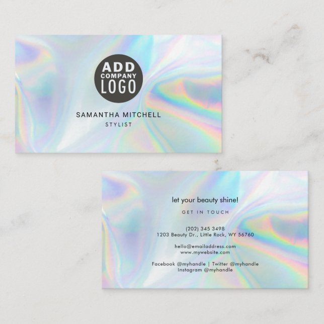 Moderner Stylist für Holographic Add Company-Logos Visitenkarte (Vorne/Hinten)