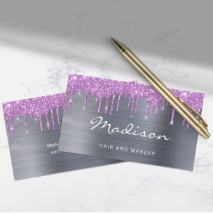 Moderner Stylist mit lila Glitter-Tropfen Visitenkarte