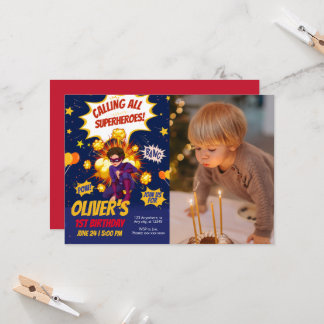 Moderner, Superhero-Foto-Geburtstag Einladung