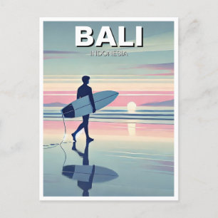 Moderner Surfer Sunset Bali Indonesien Postkarte