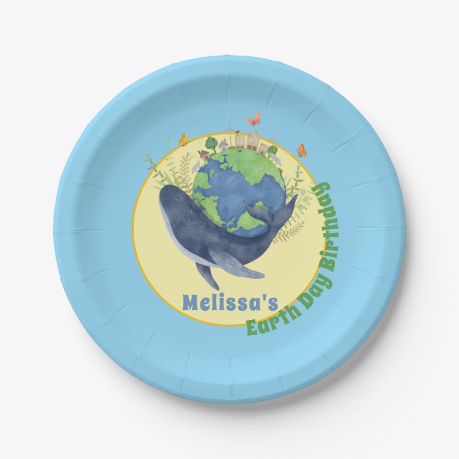 Moderner Süßer Erde-Tag Geburtstag Blauwal Pappteller (Vorderseite)