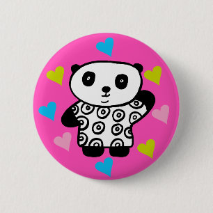 Moderner süßer Kawaii-Panda-Bär Rosa Liebesherzen Button