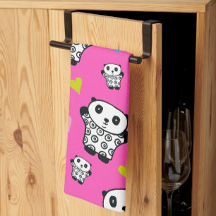 Moderner süßer Kawaii-Panda rosa Herzen Küchentuch