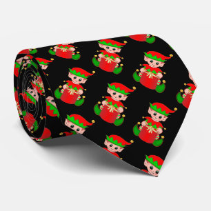 Moderner süßer Weihnachts-Elf auf Schwarz Krawatte