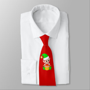 Moderner süßer Weihnachtself auf Rot Krawatte