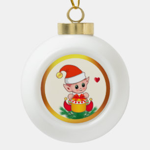Moderner süßer Weihnachtself Keramik Kugel-Ornament