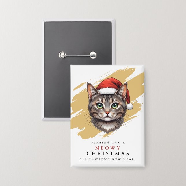 Moderner süßer Weihnachtskatze mit Santa-Hut Button (Vorderseite/Rückseite)