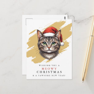 Moderner süßer Weihnachtskatze mit Santa-Hut Postkarte