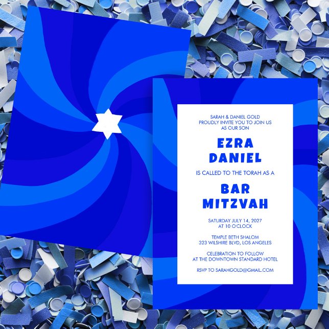 Moderner Swirl Star von David Custom Bar Bat Mitzv Einladung (Modern Swirl Star of David Custom Bar Bat Mitzvah Invitation BLue
)