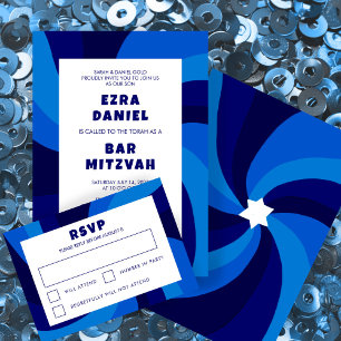 Moderner Swirl Star von David Custom Bar Bat Mitzv RSVP Karte