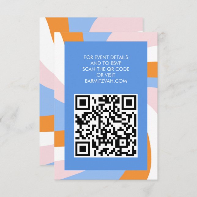 Moderner Swirl Star von David QR Code Bar Bat Mitz Begleitkarte (Vorne/Hinten)