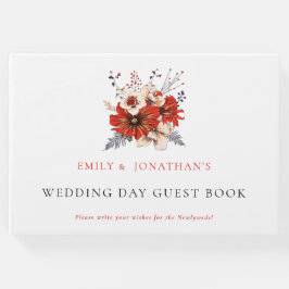 Moderner Tag der Hochzeit der Roten Creme Florals Gästebuch