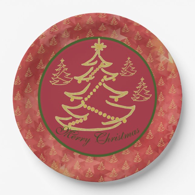 Moderner Tannenbaum  Pappteller (Vorderseite)
