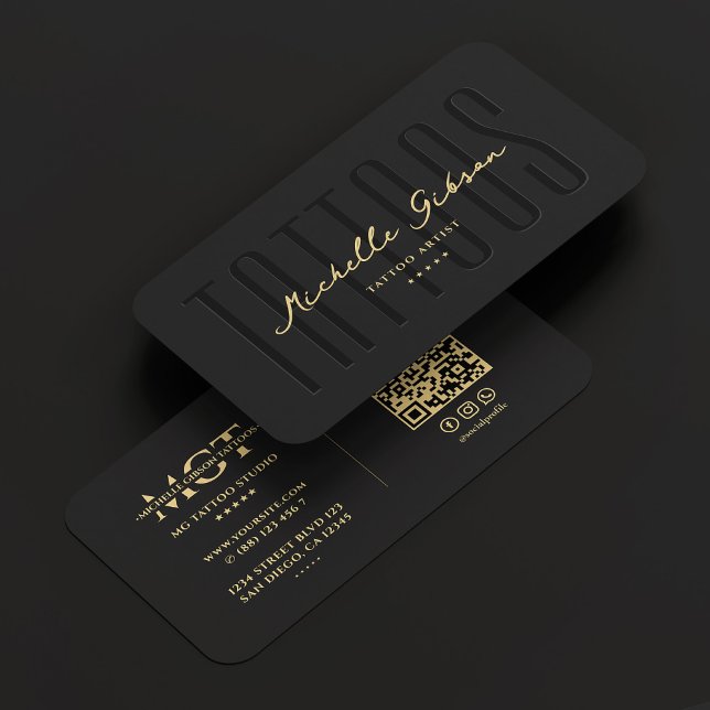 Moderner Tattooist Tattoo Artist Monogram Black Visitenkarte (Modern Tattooist Tattoo Artist Monogram Black Gold Business Card
)