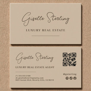 Moderner Taupe Minimalistischer QR-Code Visitenkarte