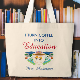 Moderner Teacher-Kaffee in Bildung Blau Jumbo Stoffbeutel