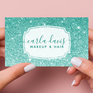 Moderner Teal Ombre Glitter Chic Visagist Visitenkarte