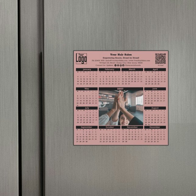 Moderner Team-Foto-QR-Code 2027 Kalender Magnet (Modern Team Photo QR-code 2027 Calendar Magnet | Modern QR-code Appointment Scheduling )